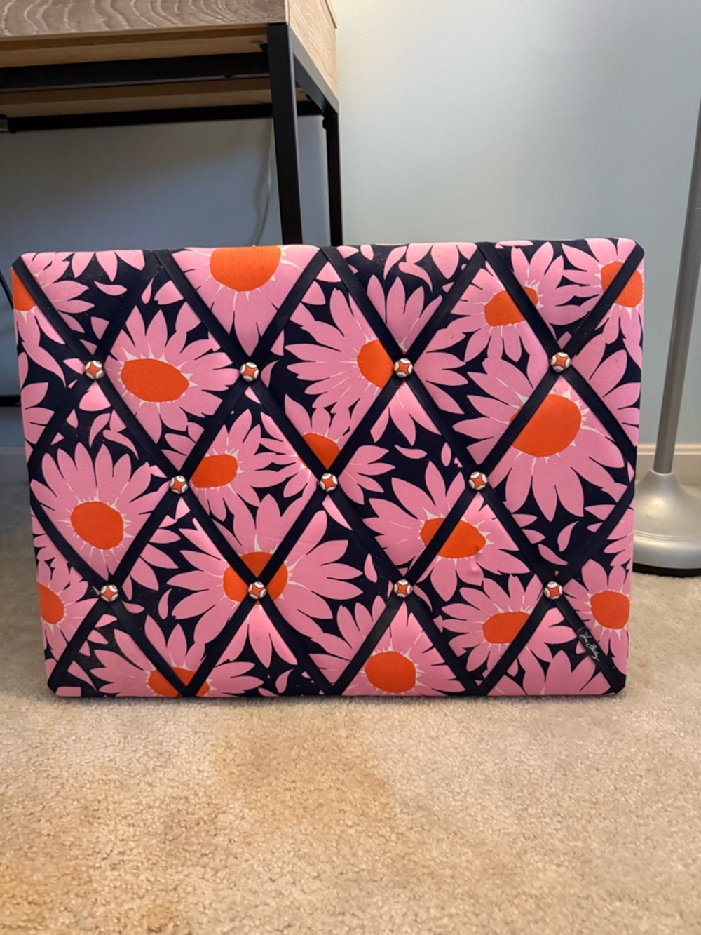 Vera Bradley Pink Floral Navy Ribbon Memo Board